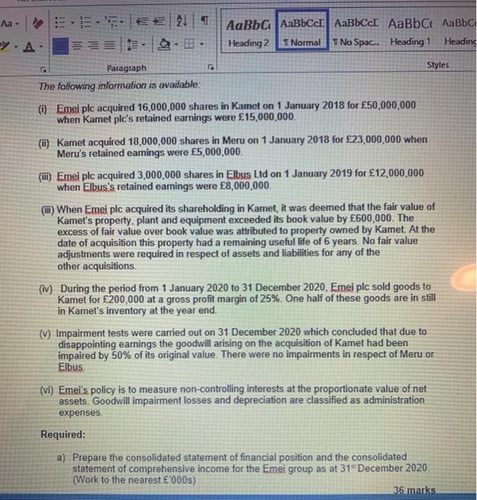 of four entities for the year ended 31" December 2020. Statements of