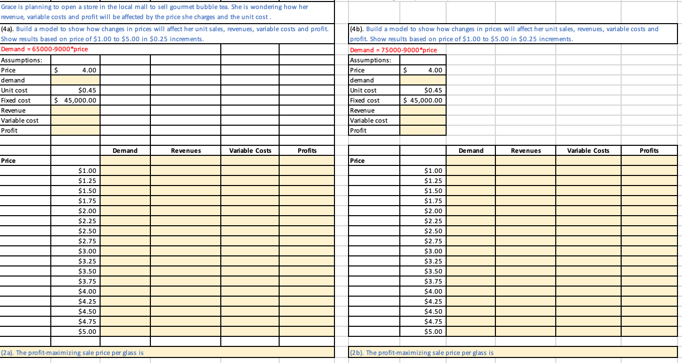 Please solve all problems using EXCEL formulas and providing the exact formulas