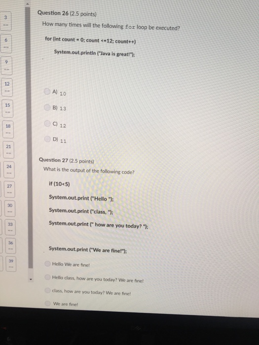 break case default else Question 22 (2.5 points) 18 What is the