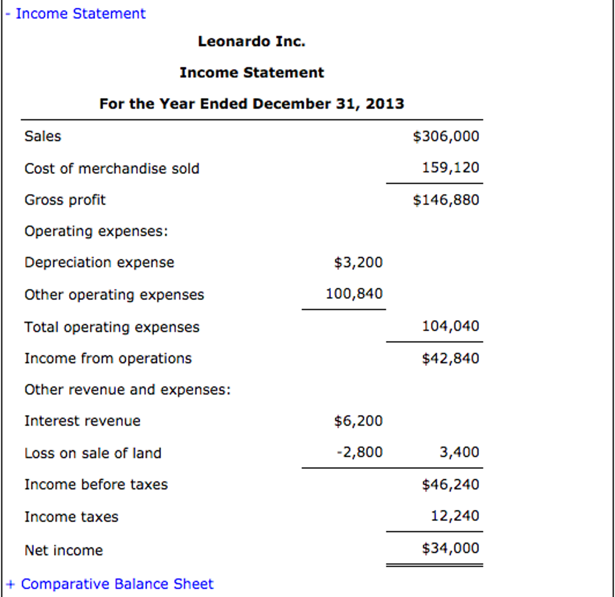 Prepare the operating activities section The income statement and comparative balance