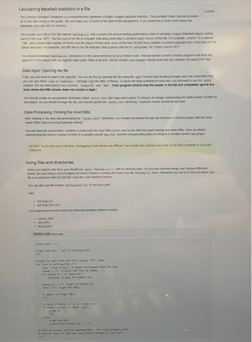  Calculating baseball statistics in a file The Laman Basebal Database iscomprehensive