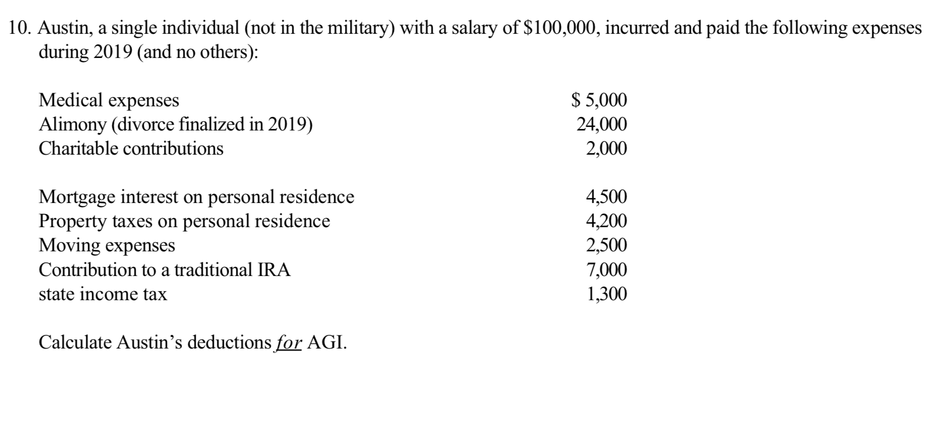 plz answer this Q with correct explanations. 10. Austin, a single individual