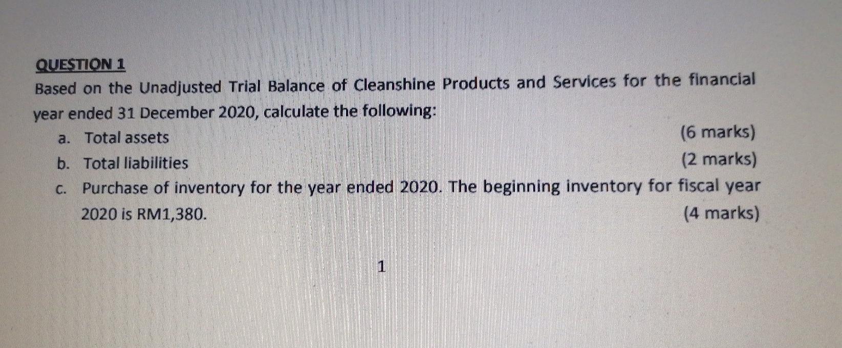 Answer required ASAP QUESTION 1 Based on the Unadjusted Trial Balance of