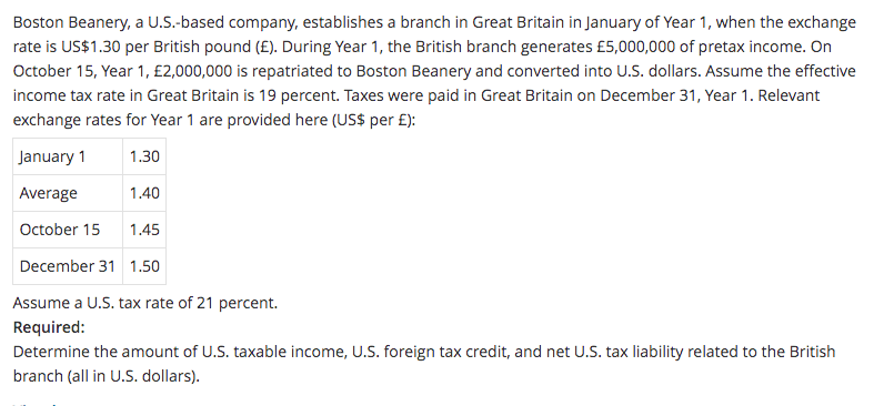 Please solve and show all work. Boston Beanery, a U.S.-based company, establishes