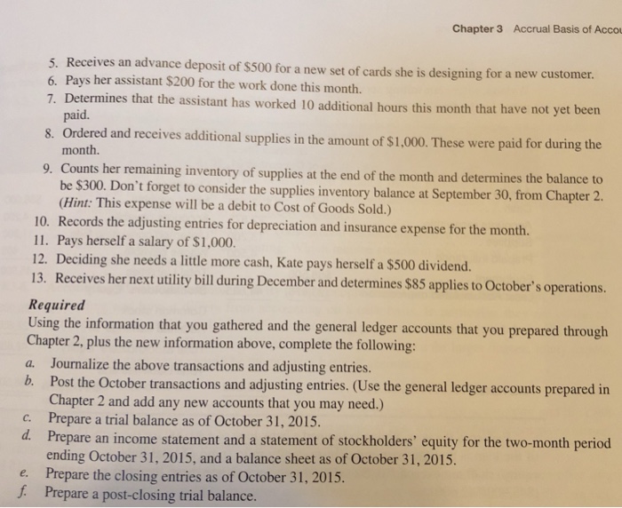 using the adjustment data given above. RIAL PROBLEM: KATE'S CARDS : This