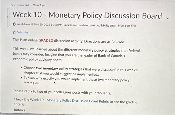  Two Monetary Policy Contractionary and Expansionary. Week 10 - Monetary Policy