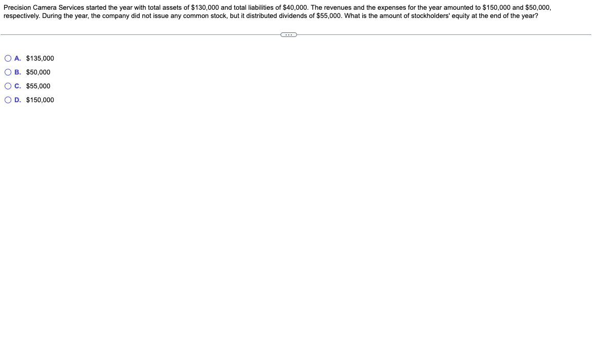 Precision Camera Services started the year with total assets of $130,000