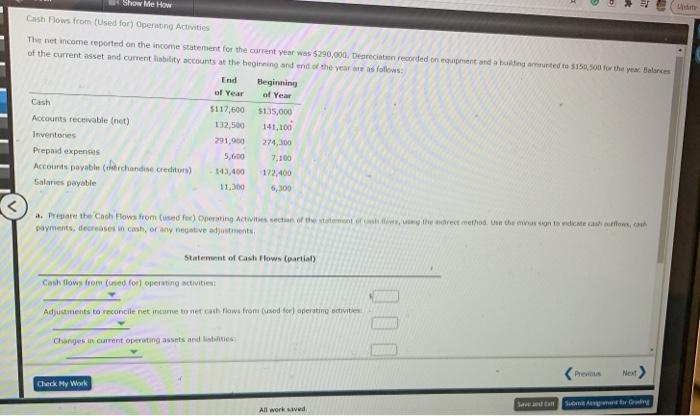  Show Me How Cash Flows from (Used for operating Activities The