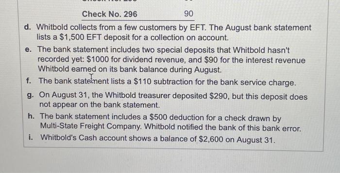 The bank statement includes two charges for NSF checks from customers. One
