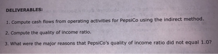 of Income Ratic A recent annual report for PepsiCo contained the following