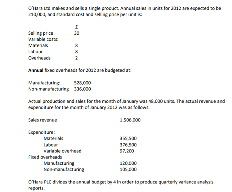  a ) Prepare the first quarter variance analysis report showing the
