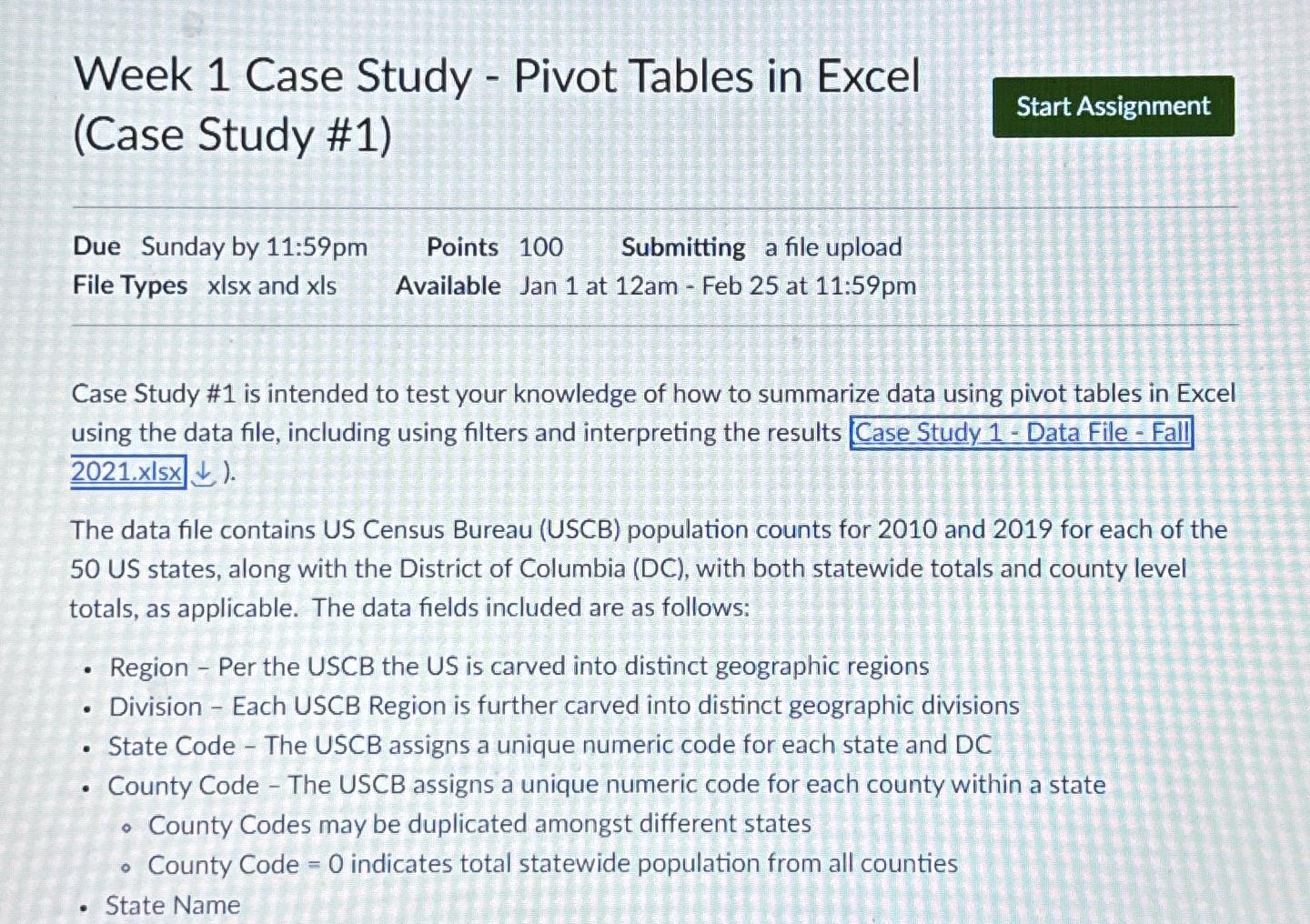  Week 1 Case Study - Pivot Tables in Excel (Case Study