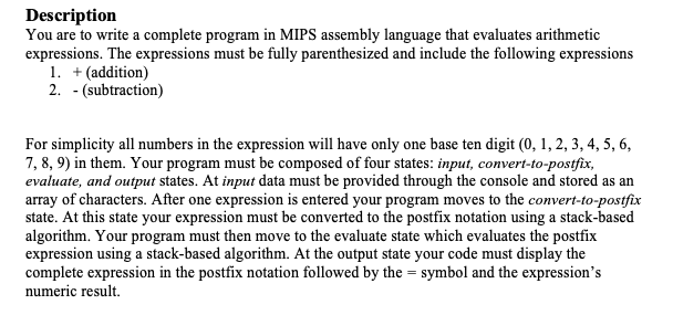 This is a practice problem for a Computer Organization class. This program
