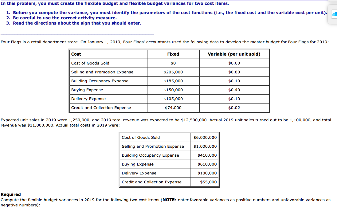 In this problem, you must create the flexible budget and flexible