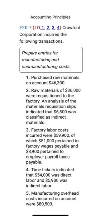PLEASE TYPE OUT DO NOT USE PEN OR PAPER! Accounting Principles E20.7
