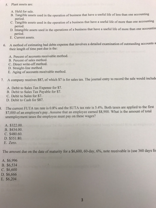  I need help with 6-9 please Plant assets arc: A. Held