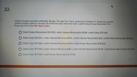  Uniform Supply accepted a $ 16, 800. 90-day. 7% note from