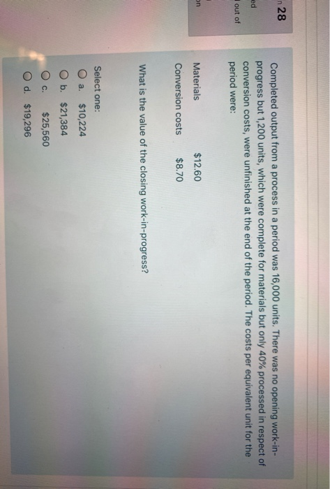  n 28 ed Completed output from a process in a period