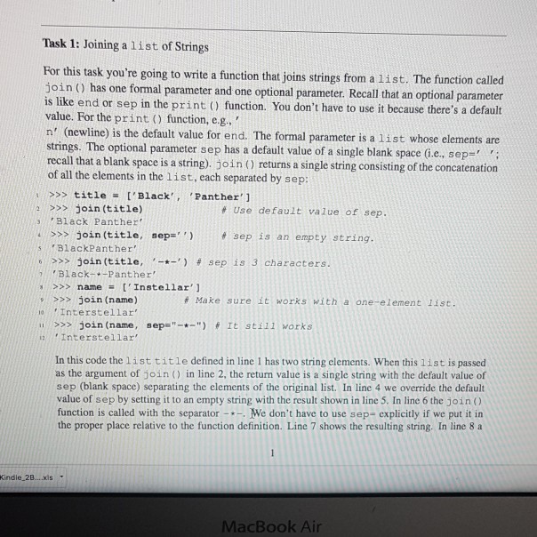 Task 1: Joining a list of Strings For this task you