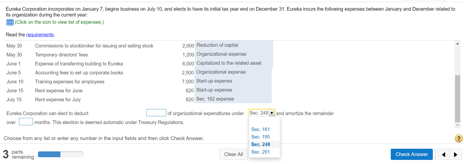 I need help with the bottom part for requirement A where it