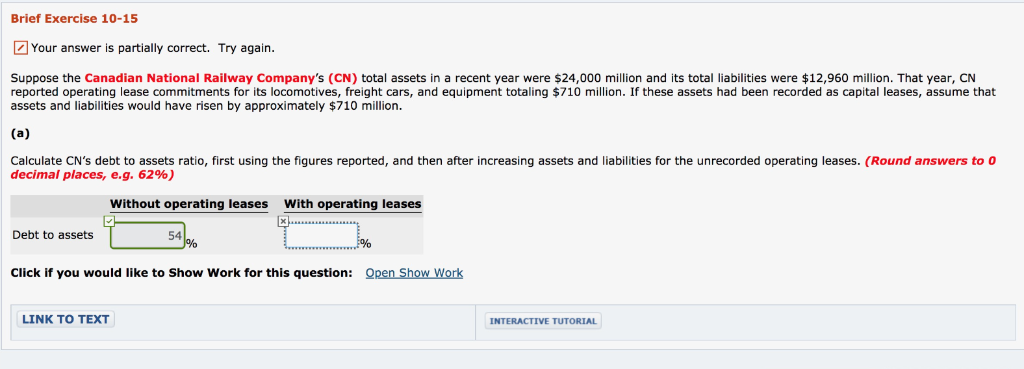Brief Exercise 10-15 Your answer is partially correct. Try again. Suppose