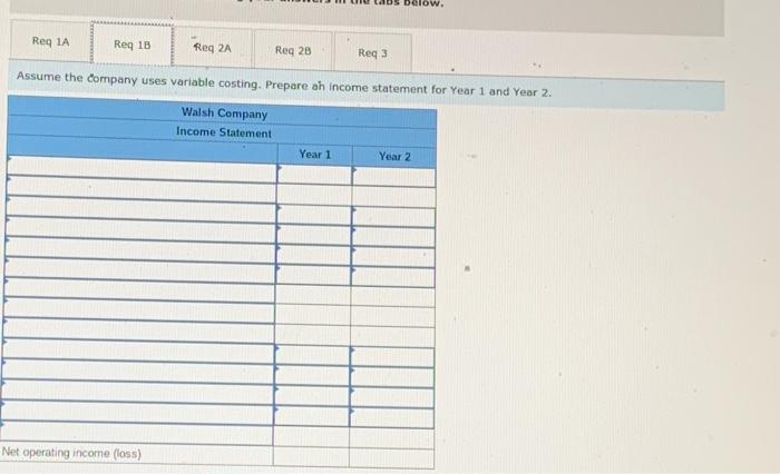 income Statements (106-1, LO6 2, LO6 3] Walsh Company manufactures and sets
