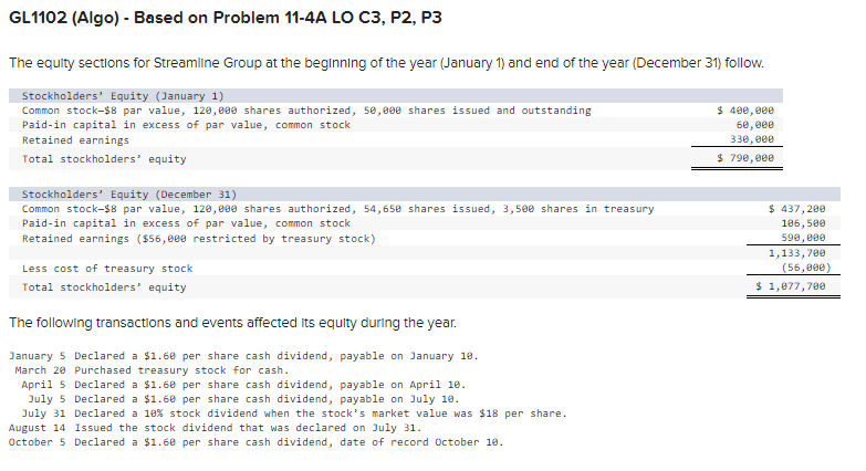  GL1102 (Algo) - Based on Problem 11-4A LO C3, P2, P3