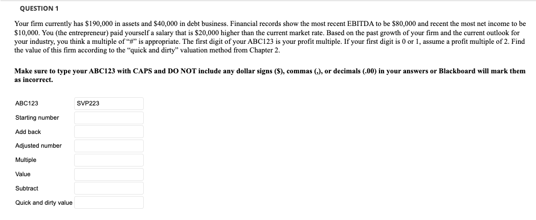 please tell me what exactly needs to be in each blank Your