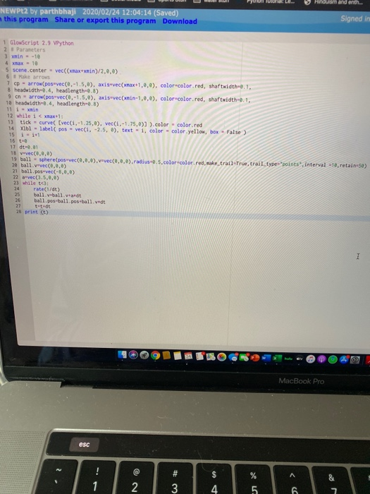 cn = arrow(pos=vec(0,-1.5,0), axis=vec(xmin-1,0,0), color=color.red, shaftwidth=0.1, headwidth=0.4, headlength=0.8) i = xmin while