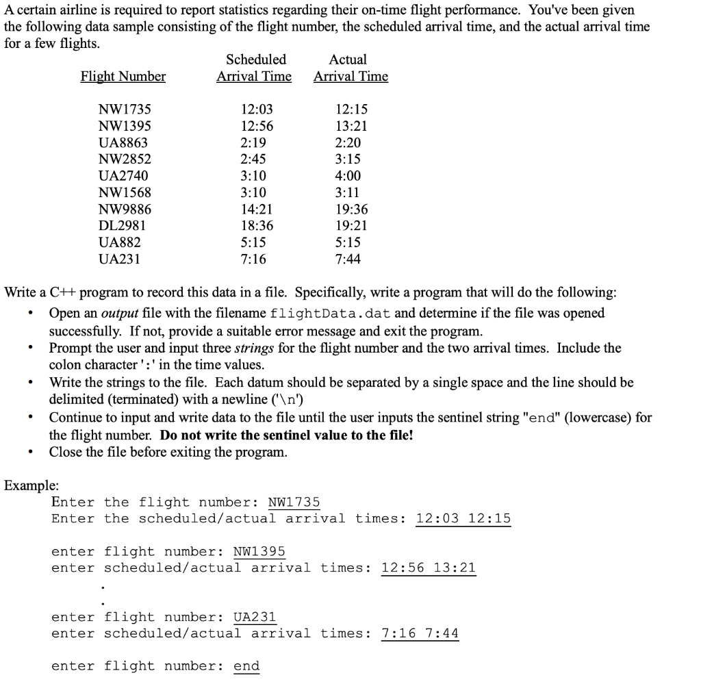 The following the flightdata: This is a C++ problem. Please give