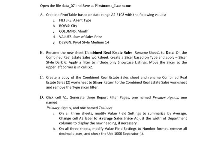 please do this excel project step by step please follow all requirements