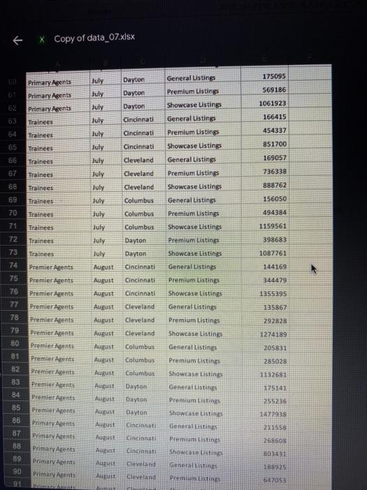 based on data range A2:E108 with the following values: a. FILTERS: Agent