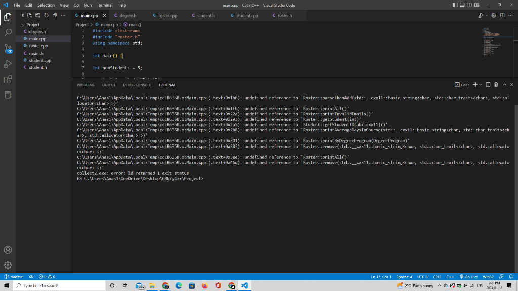 I am getting complier errors from the code I posted a screenshot