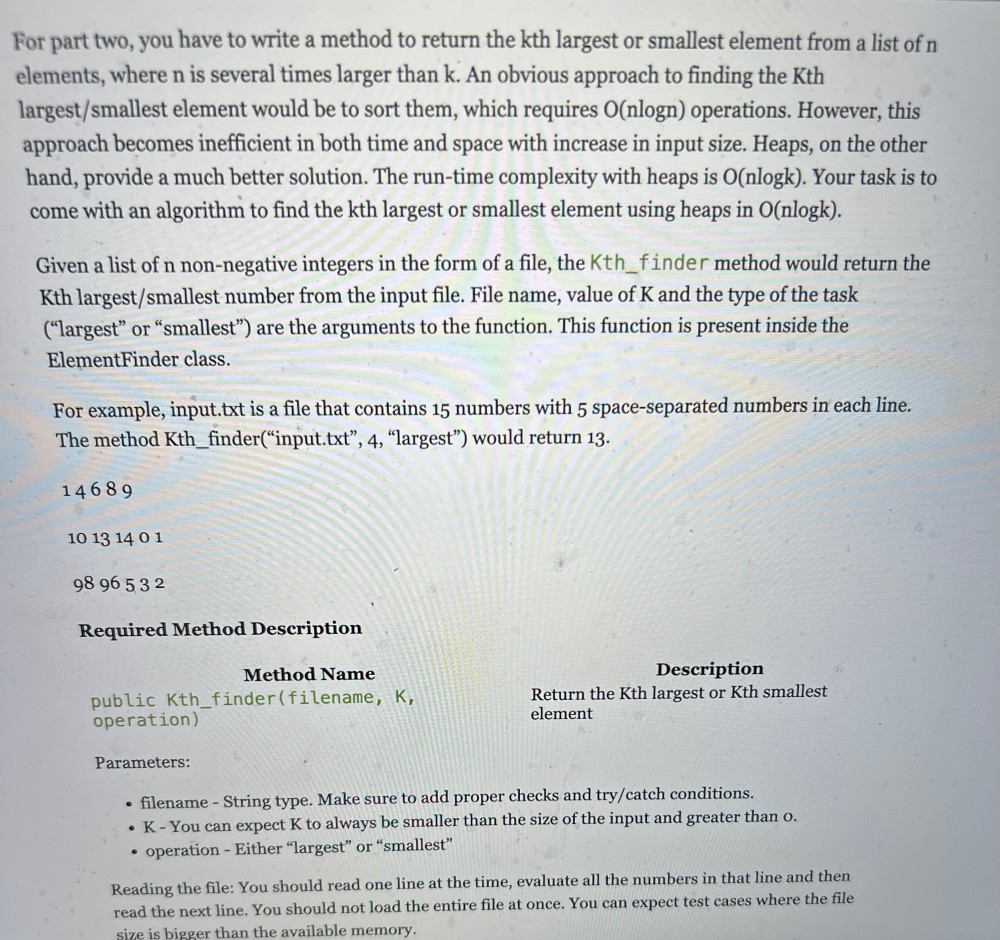  Part 2: Kth largest/smallest element finder For part two, you have