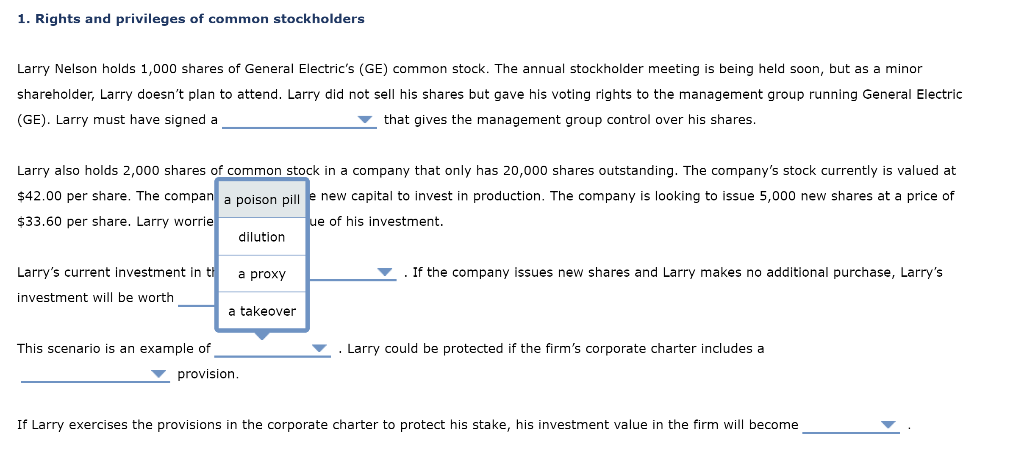 doesn't plan to attend. Larry did not sell his shares but gave