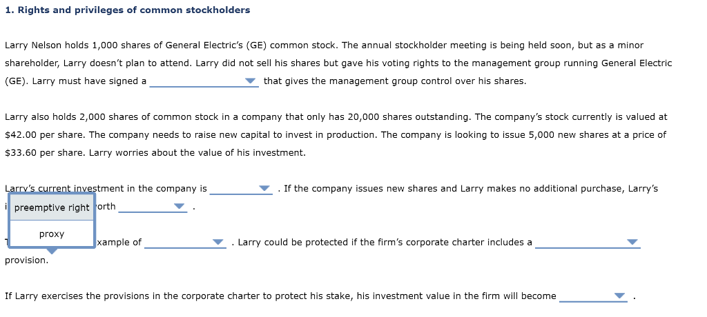 his voting rights to the management group running General Electric (GE). Larry
