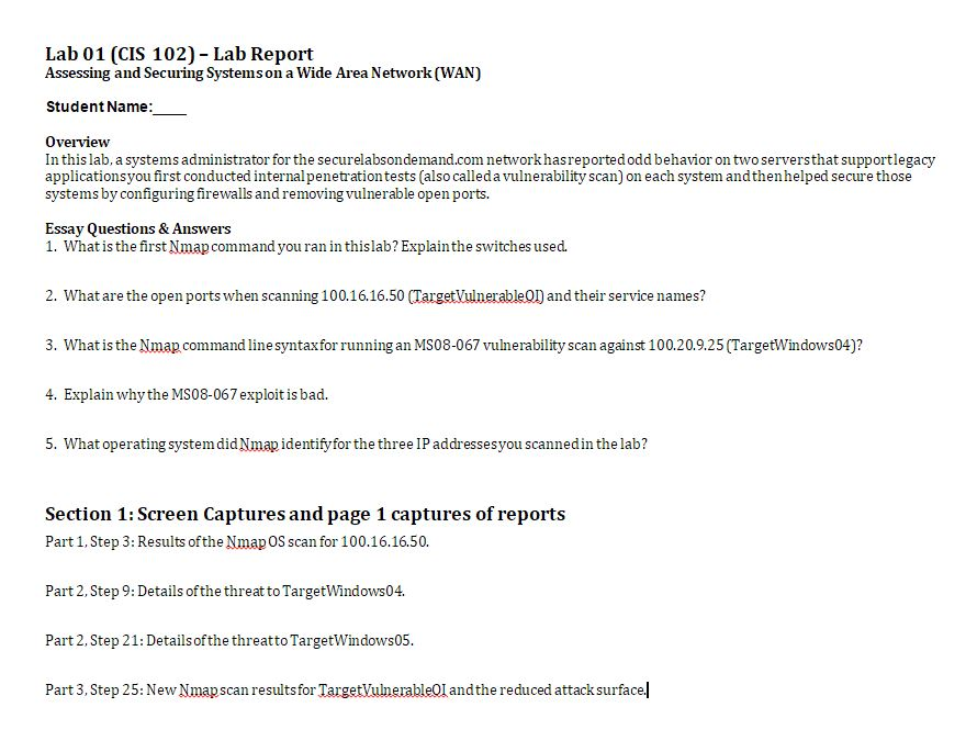Hacking Help Lab 01 (CIS 102) - Lab Report Assessing and