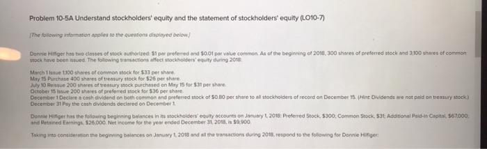 Please explain also thank you :) Problem 10-5A Understand stockholders' equity