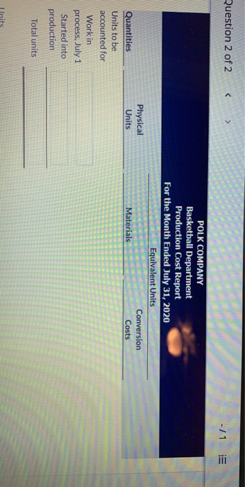 uniformly. Production and cost data for the month of July 2020 are