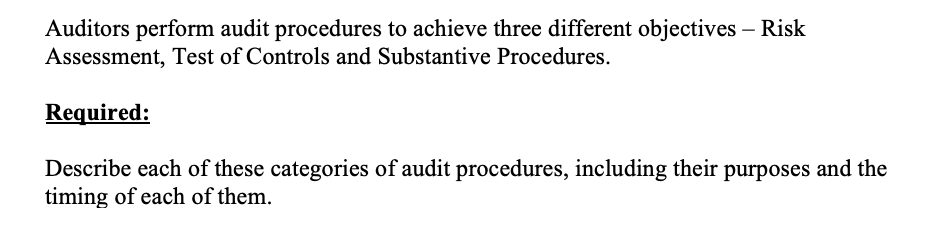  Auditors perform audit procedures to achieve three different objectives - Risk