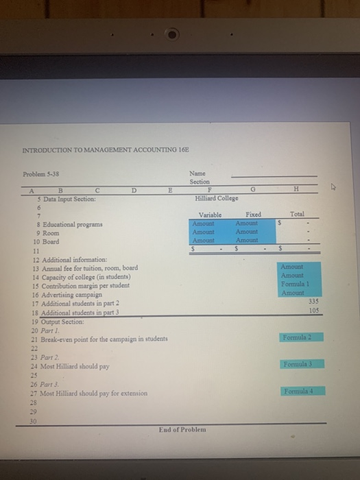  t INTRODUCTION TO MANAGEMENT ACCOUNTING 16E Problem 5-38 Name Section FH