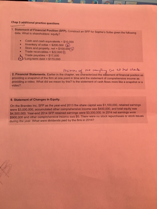 Construct an SFP for Sophie's Sofas given the following data. What is