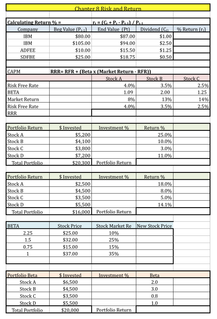 Please answer all. Thank you! Calculating Return r Company Beg value End