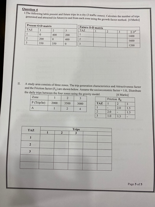  Question 4 1. The following table present and future trips in