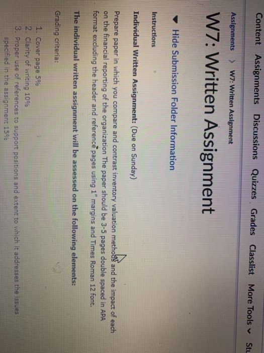  Content Assignments Discussions Quizzes Grades Classlist More Tools Stu Assignments >