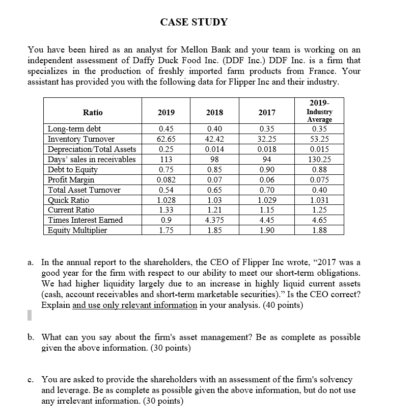  CASE STUDY You have been hired as an analyst for Mellon