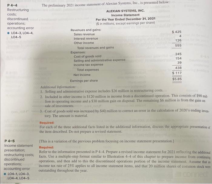 Need help with question P 4-5Thank you! Additional Information: 1. Selling and