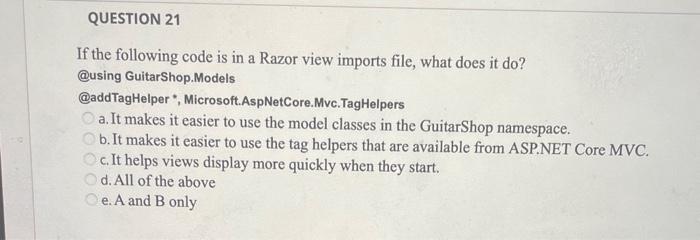 answer all 3 questions If the following code is in a Razor