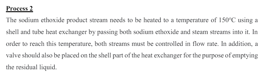  Process 2 The sodium ethoxide product stream needs to be heated