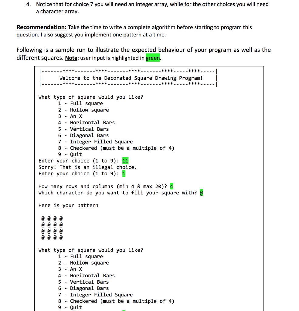 20 inclusive The choices are as follows: A full square -you need